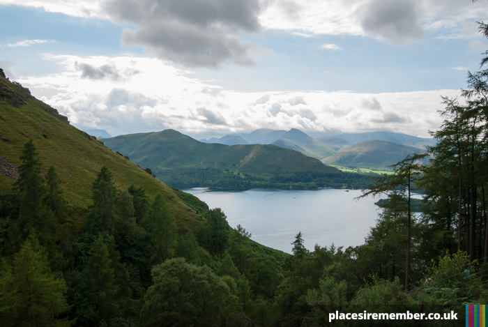 View of Derwentwater's wastern fells from top of climb up to Cat Gill